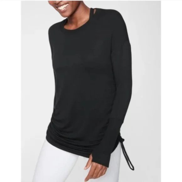 Athleta Tops - ATHLETA Drishti Modal Cotton Long Ruched Black Nirvana Sweatshirt Size M…
